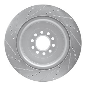 Jaguar XJR Brake Rotor (1) - Front Right - R1 Concepts - Drilled & Slotted - Silver - `03-`05